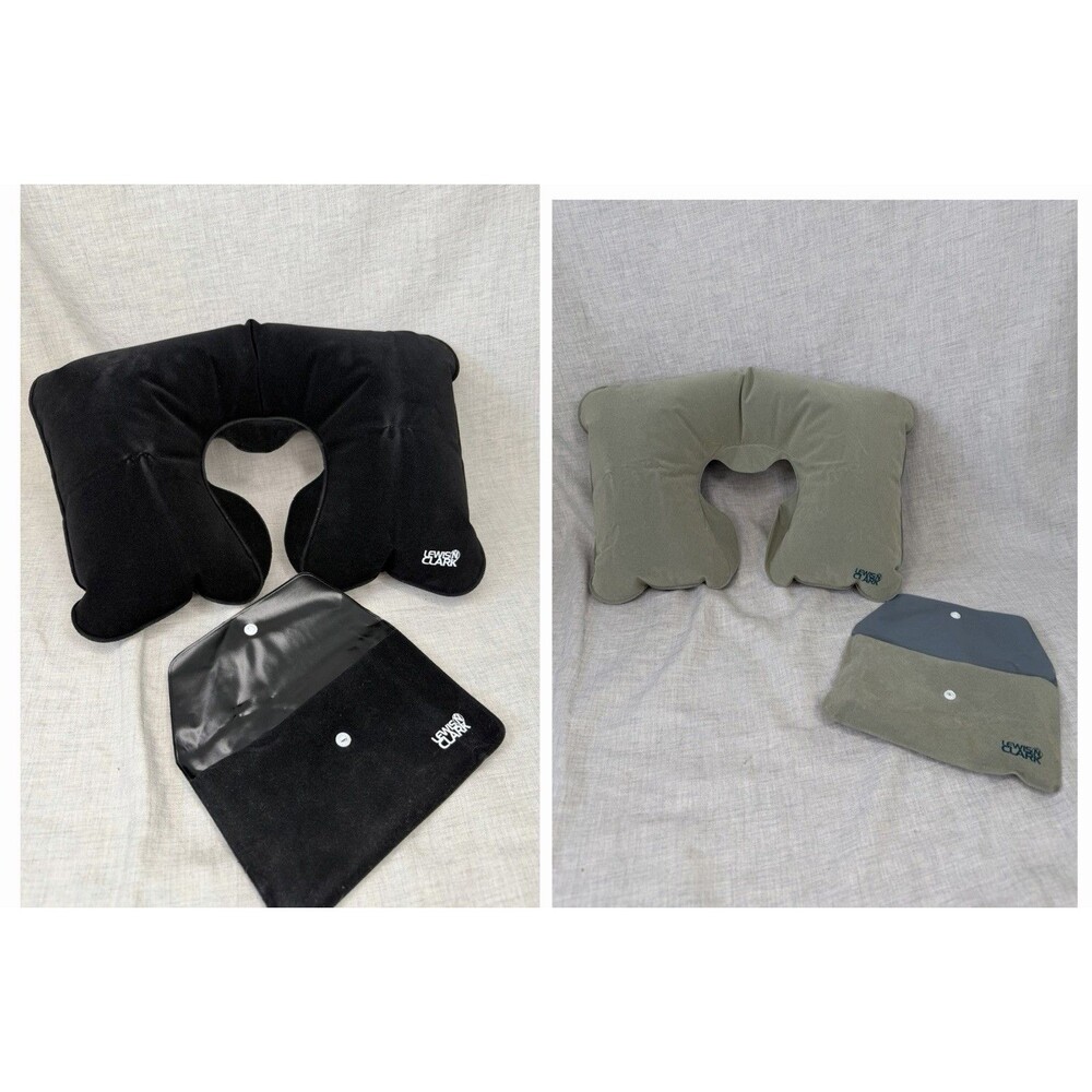 Lewis N. Clark Compact Inflatable Neck Pillows Set If 2 - Gray & Black Travel